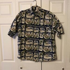 Field and Stream mens XL short sleeve button down shirt Hawaiian themed collard